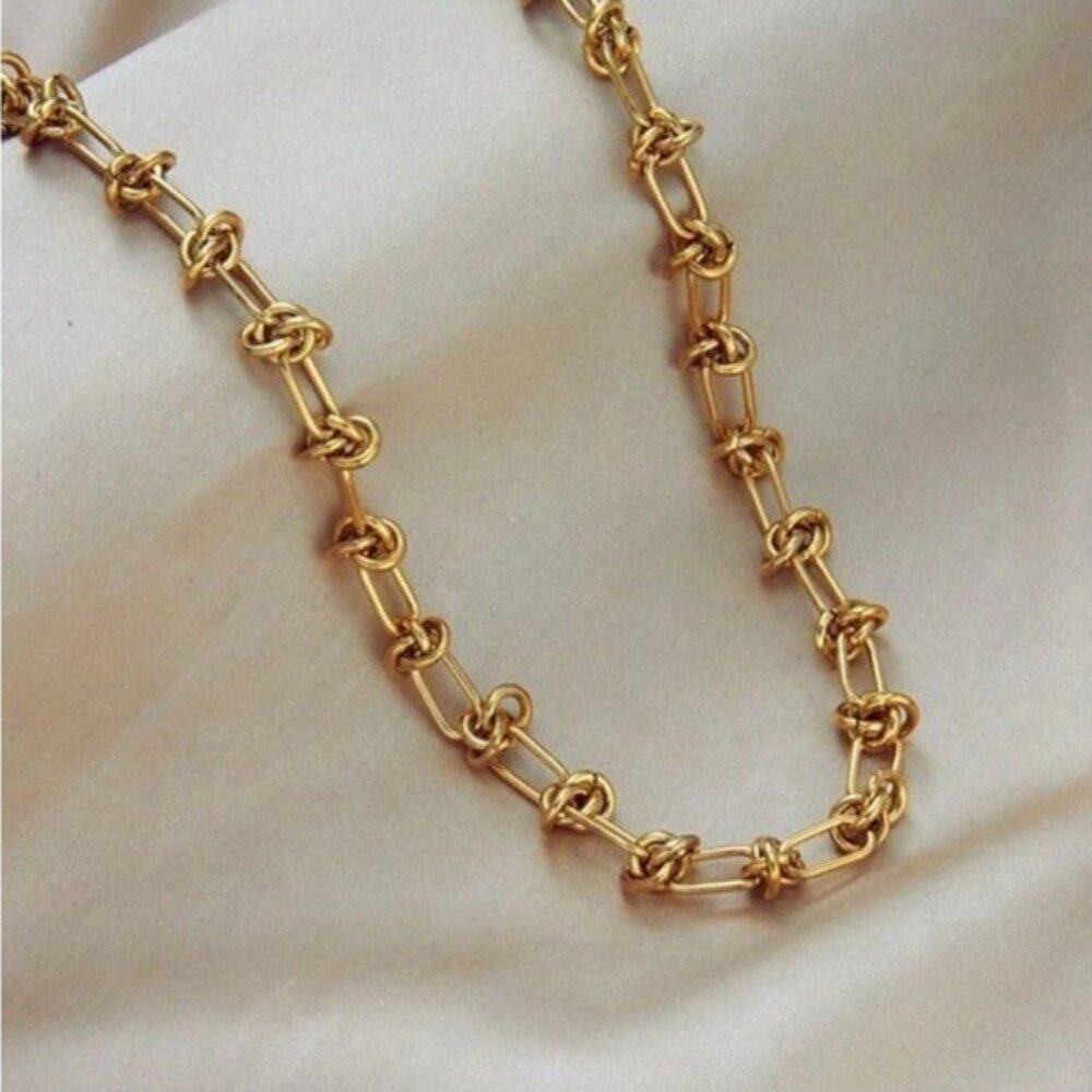 18k Gold Plated Modern Link Necklace Statement Jewelry Stainless Steel - Picture 3 of 4